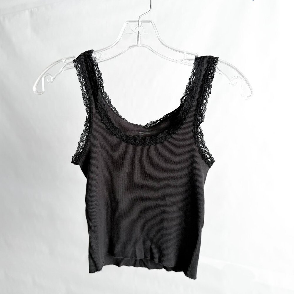 Brandy Melville Ribbed Black Lace Tank